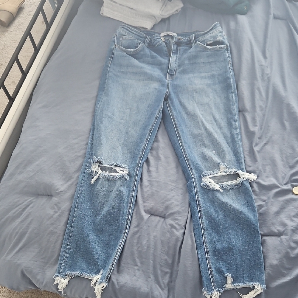 Flying Monkey Light Blue Distressed Ankle Jeans